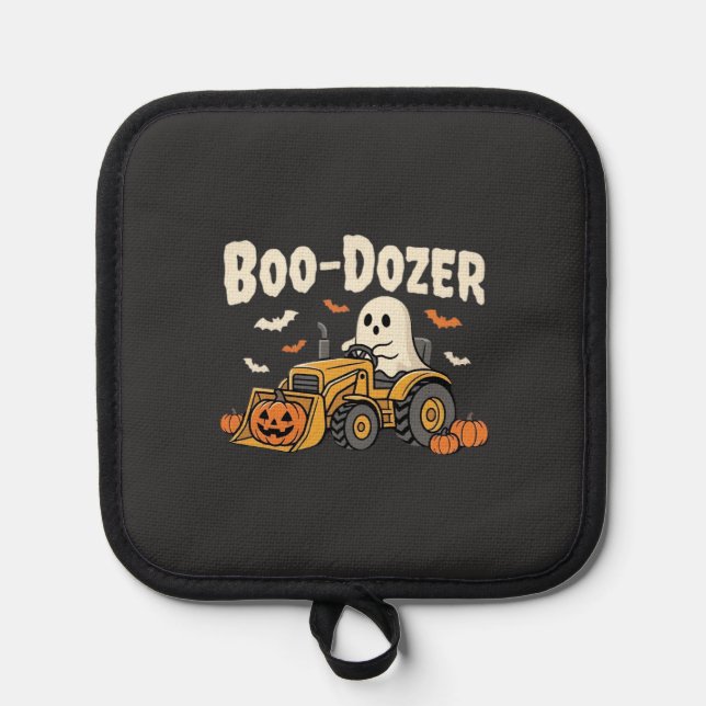 Boo-Dozer Halloween Ghost Bulldozer Design_1 Pot Holder (Front)