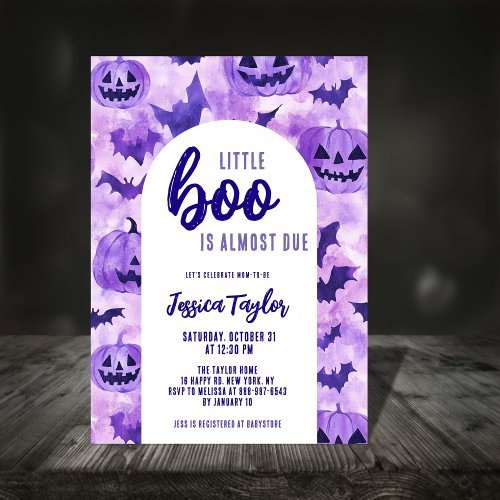 Boo Due Purple Pumpkin Bat Halloween Baby Shower Invitation