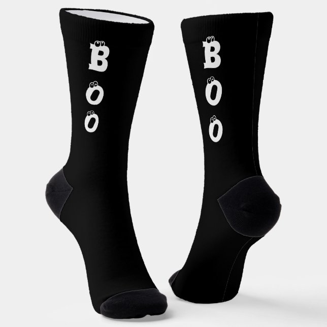 Boo eyeballs funny typography black Halloween Socks (Angled)