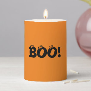Boo! eyeballs typography orange funny Halloween Pillar Candle