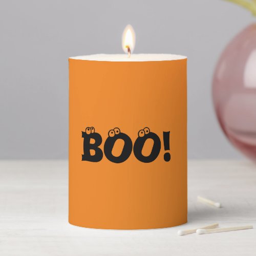 Boo eyeballs typography orange funny Halloween Pillar Candle