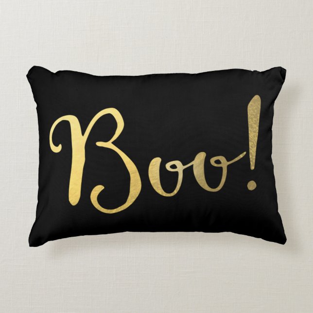 BOO! Faux Gold Look Halloween Festive Fall Decorative Pillow (Front)