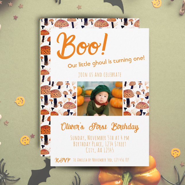 Boo First Birthday Mushrooms Halloween Fall  Invitation (Creator Uploaded)