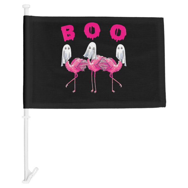 Boo Flamingo Halloween Flamingo Ghost Car Flag (Front)