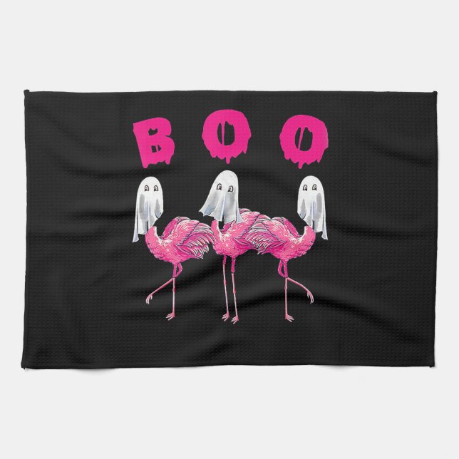 Boo Flamingo Halloween Flamingo Ghost Kitchen Towel (Horizontal)
