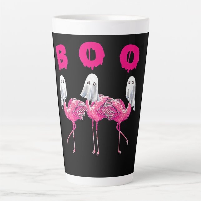 Boo Flamingo Halloween Flamingo Ghost Latte Mug (Front)