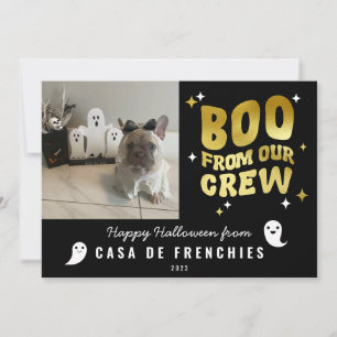 Boo From Crew Modern Retro Halloween Photo Gold Holiday Card