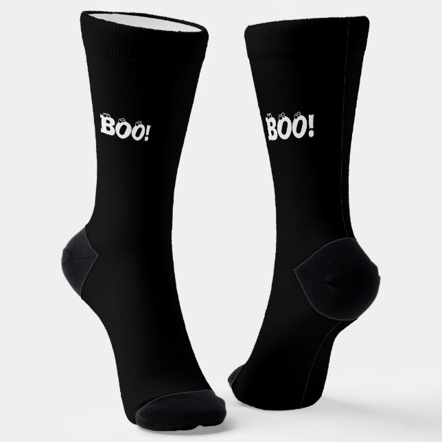 Boo fun eyeballs typography modern fun cute black socks (Angled)