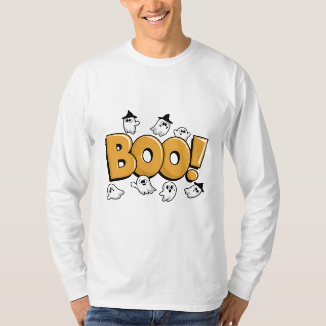 Boo! Fun Halloween Ghost Design T-Shirt (Front)
