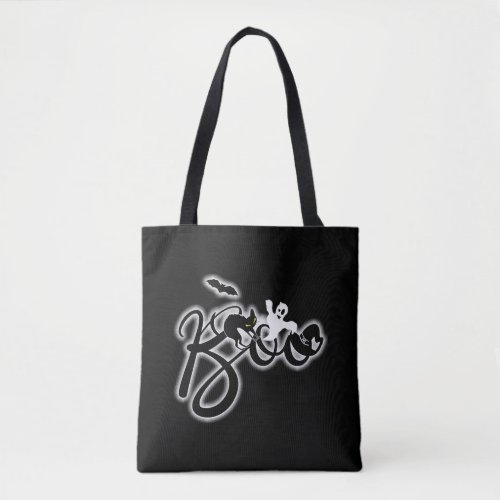 Boo Funny Bat Ghost Cat design for Halloween Tote Bag