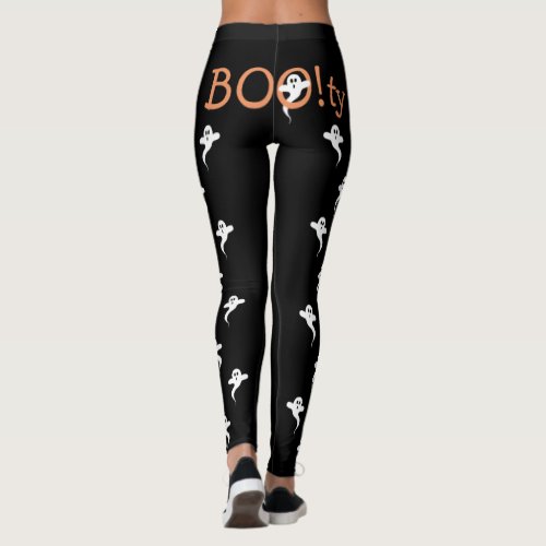 BOO Funny Booty Pun Cute Ghost Pattern Halloween Leggings