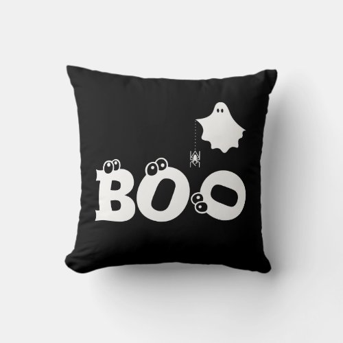 Boo Funny Cute Halloween Ghost Spider Eyeballs Throw Pillow