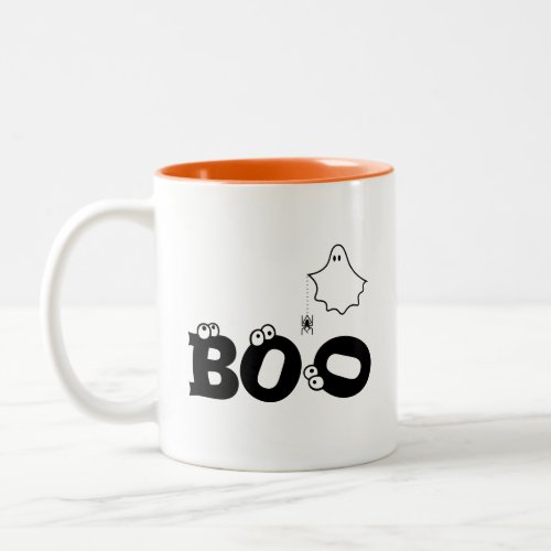 Boo Funny Cute Halloween Ghost Spider Eyeballs Two_Tone Coffee Mug