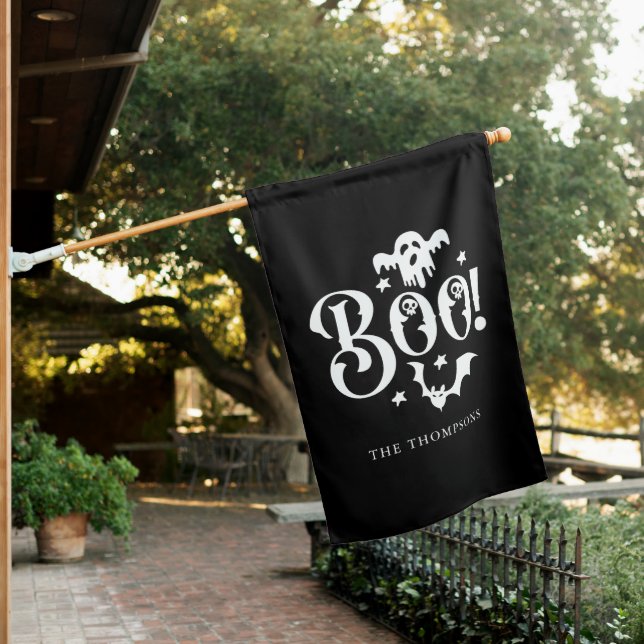 "Boo" Funny Ghost Halloween House Flag (In SItu)