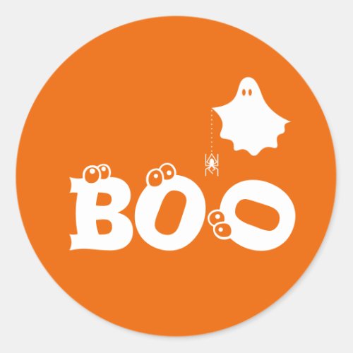 Boo Funny Halloween Ghost Spider Eyeballs Orange Classic Round Sticker