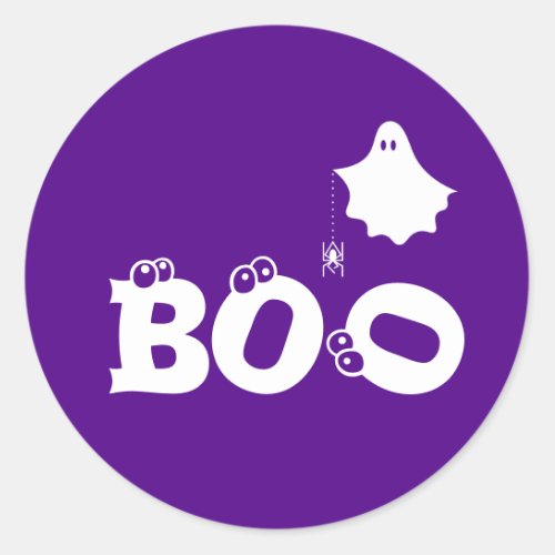 Boo Funny Halloween Ghost Spider Eyeballs Purple Classic Round Sticker