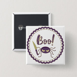 Boo funny Halloween spider character knife hand Button