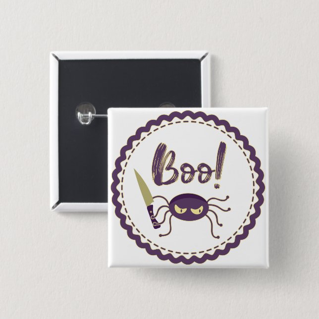 Boo funny Halloween spider character knife hand Button (Front & Back)