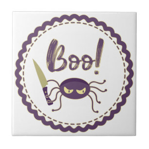 Boo funny Halloween spider character knife hand Ceramic Tile