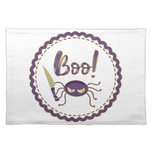 Boo funny Halloween spider character knife hand Cloth Placemat