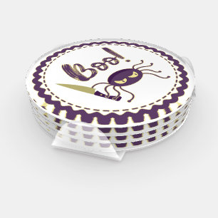 Boo funny Halloween spider character knife hand Coaster Set