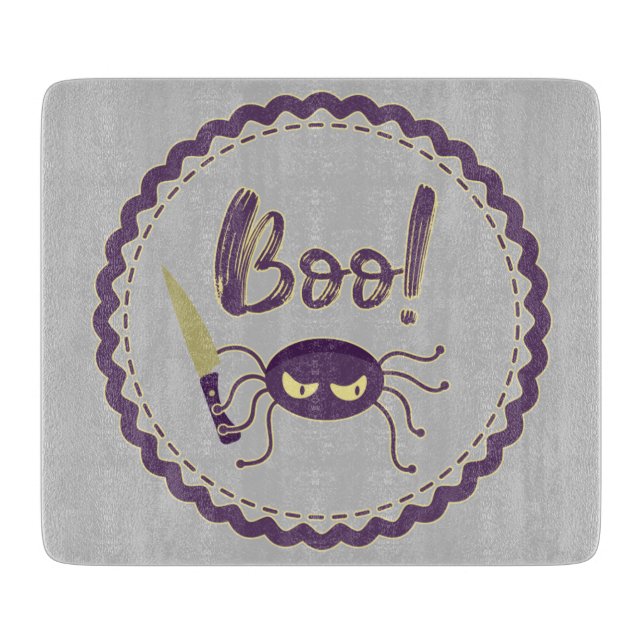 Boo funny Halloween spider character knife hand Cutting Board (Front)