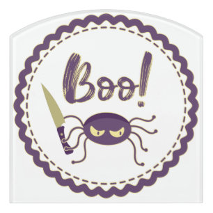 Boo funny Halloween spider character knife hand Door Sign