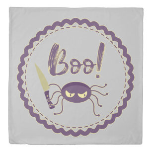 Boo funny Halloween spider character knife hand Duvet Cover