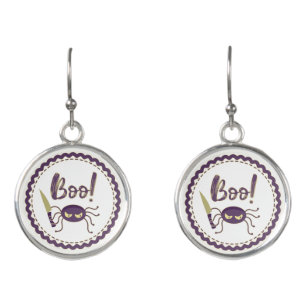 Boo funny Halloween spider character knife hand Earrings