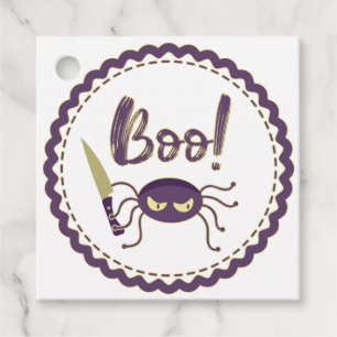 Boo funny Halloween spider character knife hand Favor Tags
