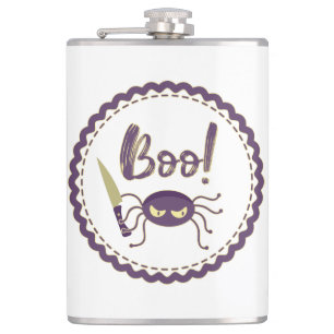 Boo funny Halloween spider character knife hand Flask