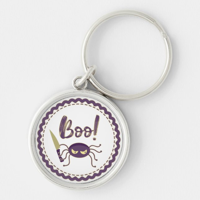 Boo funny Halloween spider character knife hand Keychain (Front)