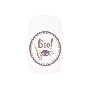 Boo funny Halloween spider character knife hand Minx Nail Art