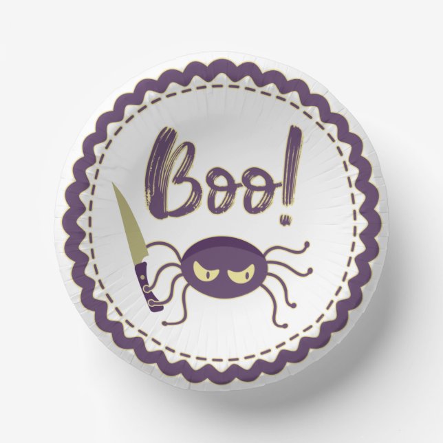 Boo funny Halloween spider character knife hand Paper Bowls (Front)