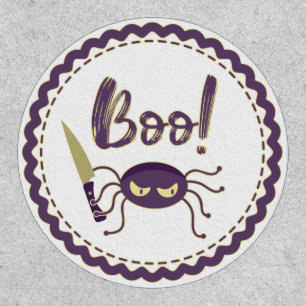 Boo funny Halloween spider character knife hand Patch