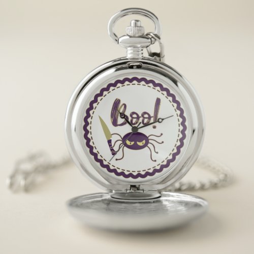 Boo funny Halloween spider character knife hand Pocket Watch