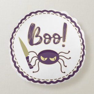 Boo funny Halloween spider character knife hand Round Pillow