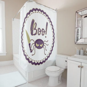 Boo funny Halloween spider character knife hand Shower Curtain
