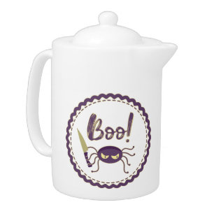 Boo funny Halloween spider character knife hand Teapot