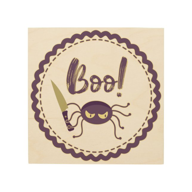 Boo funny Halloween spider character knife hand Wood Wall Art (Front)