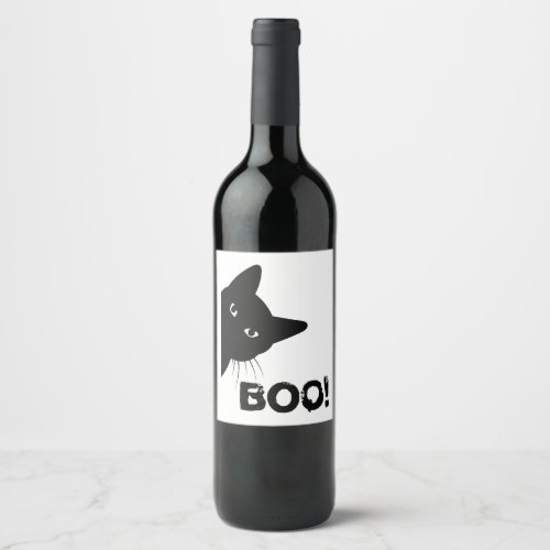 Boo  Funny Hiding Peekaboo Scary Halloween Cat Wine Label