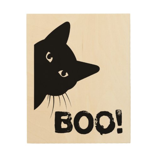 Boo  Funny Hiding Peekaboo Scary Halloween Cat Wood Wall Art