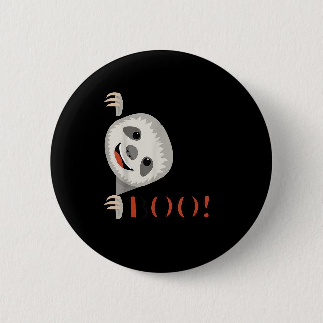 Boo! Funny Hiding Peekaboo Scary Halloween Sloth Button (Front)