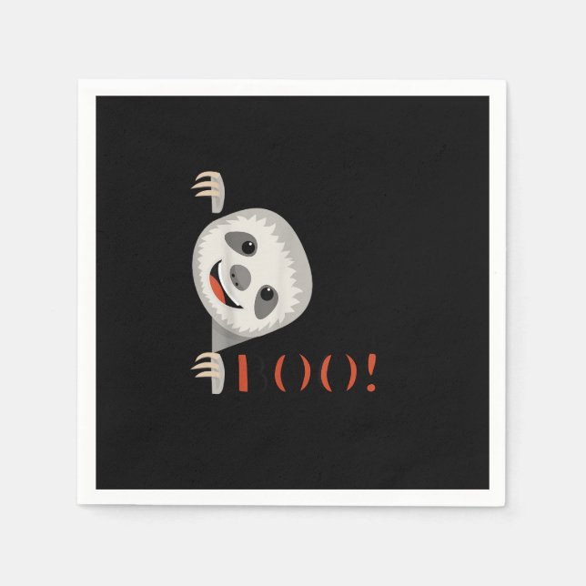 Boo! Funny Hiding Peekaboo Scary Halloween Sloth Napkins (Front)