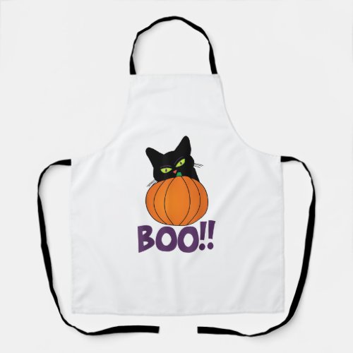 Boo Funny Jolly Cat Peeking Pumpkin Halloween part Apron