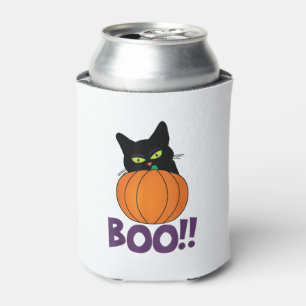 Boo Funny Jolly Cat Peeking Pumpkin Halloween part Can Cooler