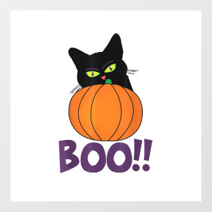 Boo Funny Jolly Cat Peeking Pumpkin Halloween part Wall Decal