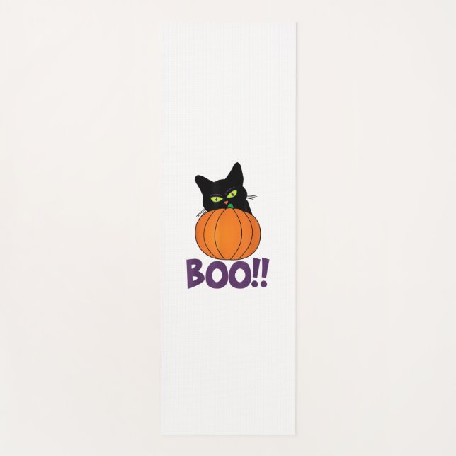 Boo Funny Jolly Cat Peeking Pumpkin Halloween part Yoga Mat (Front)