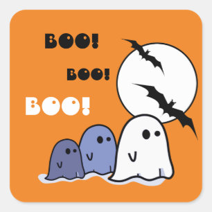 Boo! Funny Little Ghosts Halloween Square Sticker