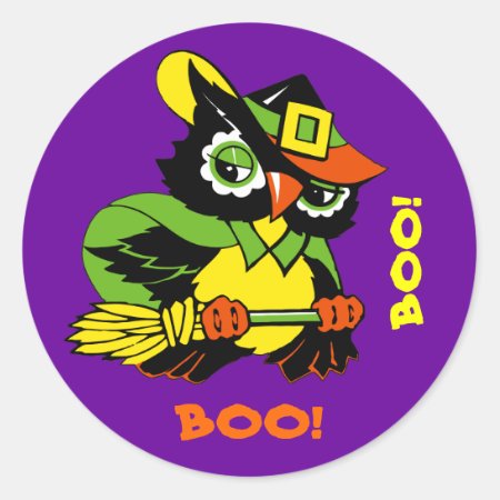Boo! Funny Owl Halloween Classic Round Sticker